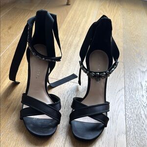 Kelly & Katie Black Strappy Heels with Embellishments